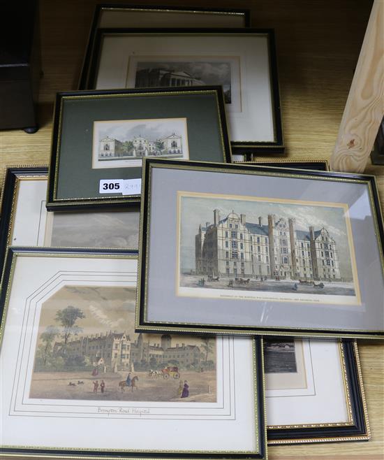 A collection of 6 antique prints relating to the Royal College of Physicians and other hospitals